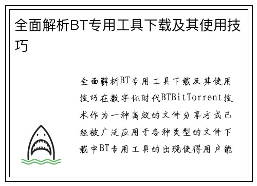 全面解析BT专用工具下载及其使用技巧